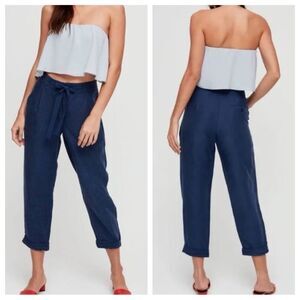 Wilfred Linen Blend  Button Fly washed blue textured linen crop pants size 2